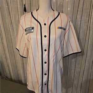 NASCAR Men's White Jersey with Black Trim and Red Accents